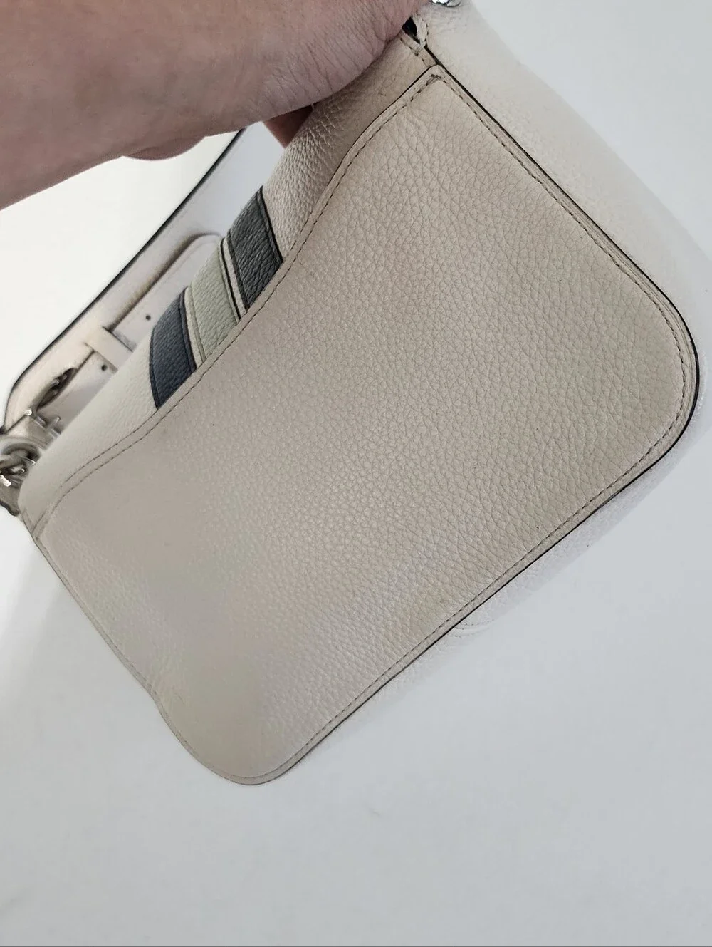 Coach Ivory Leather Crossbody with Striped Detail